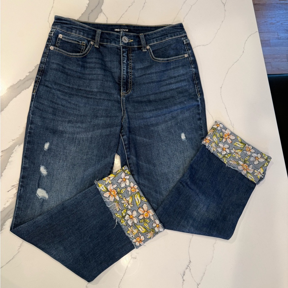INC International Concepts Embroidered-Cuff Cropped Jeans, 10